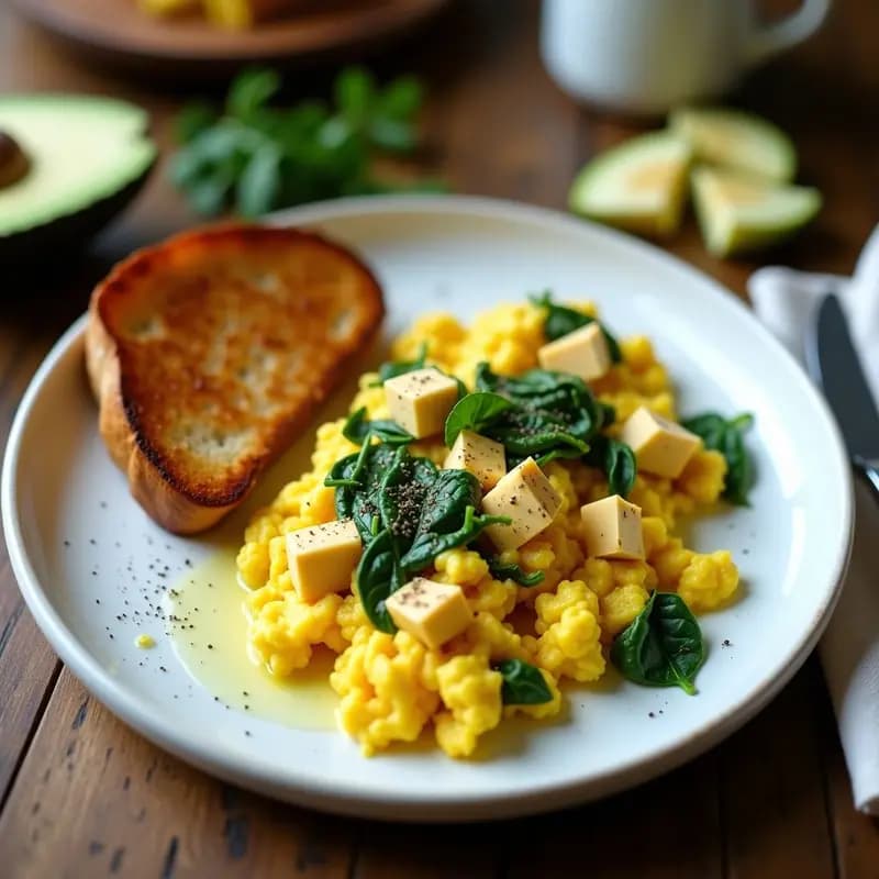 Huevos Revueltos con Espinacas y Queso de Anacardos: Receta Keto y Vegana en 15 Minutos