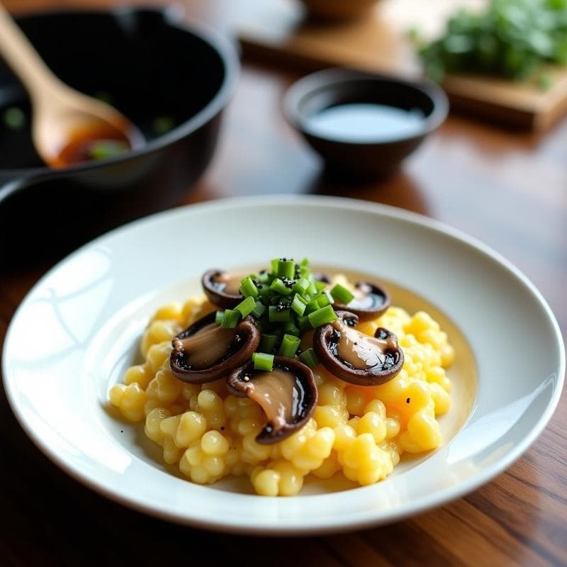 Huevos Revueltos con Hongos Shiitake y Cebolla Negra: Receta Japonesa Alta en Proteína