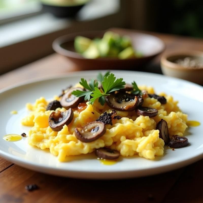 Huevos Revueltos con Hongos Shiitake y Trufa: Desayuno Keto en 10 Minutos