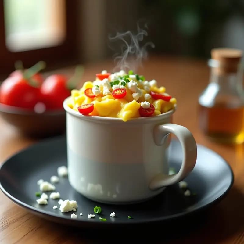 Huevos Revueltos con Pimientos Asados y Queso de Cabra en Taza para Microondas: Desayuno Rápido