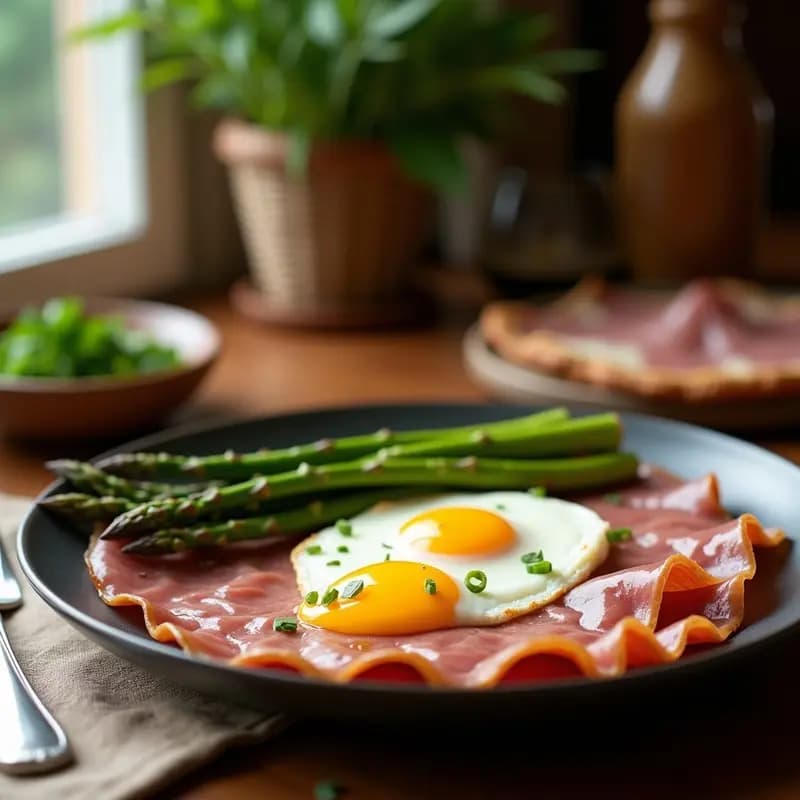 Huevos Rotos con Espárragos Trigueros y Virutas Ibérico: Receta Gourmet en 15 Minutos