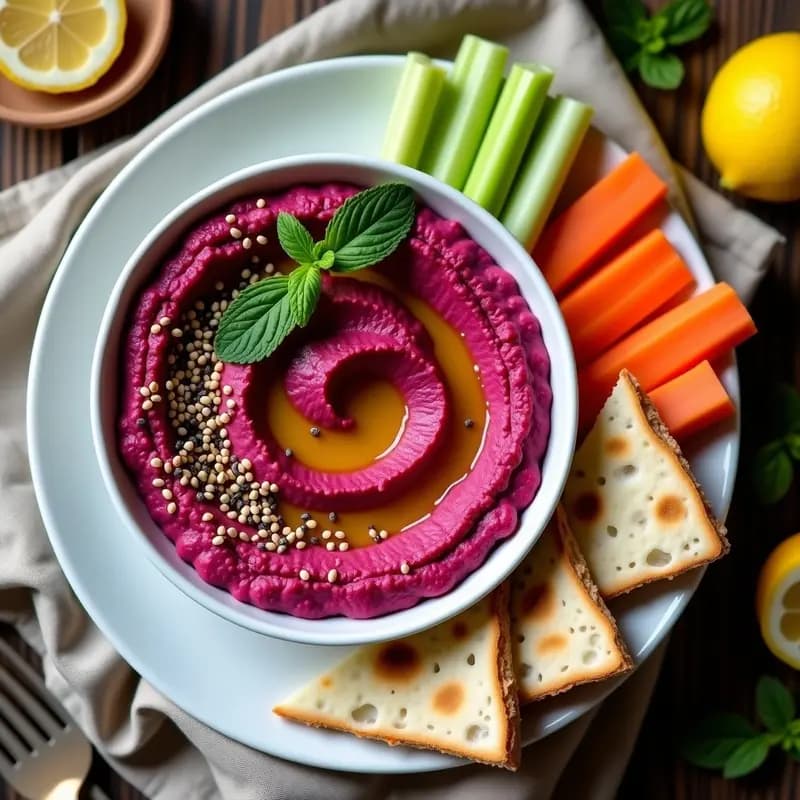 Hummus de Betabel y Limón Confitado: Dip Libanés Vegano y Colorido
