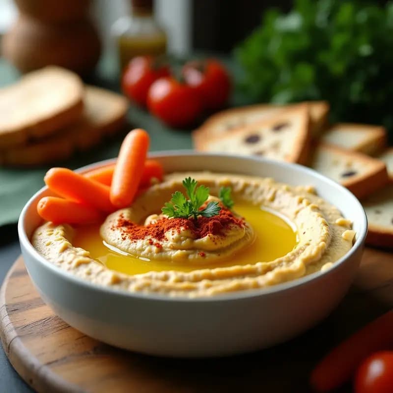 Hummus de Garbanzos con Aceite de Oliva y Paprika: Dip árabe Tradicional