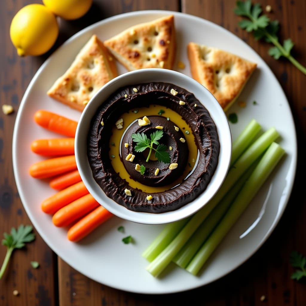 Hummus de Garbanzos Negros con Tahini y Limón Confitado: Aperitivo Libanés Gourmet en 10 Minutos
