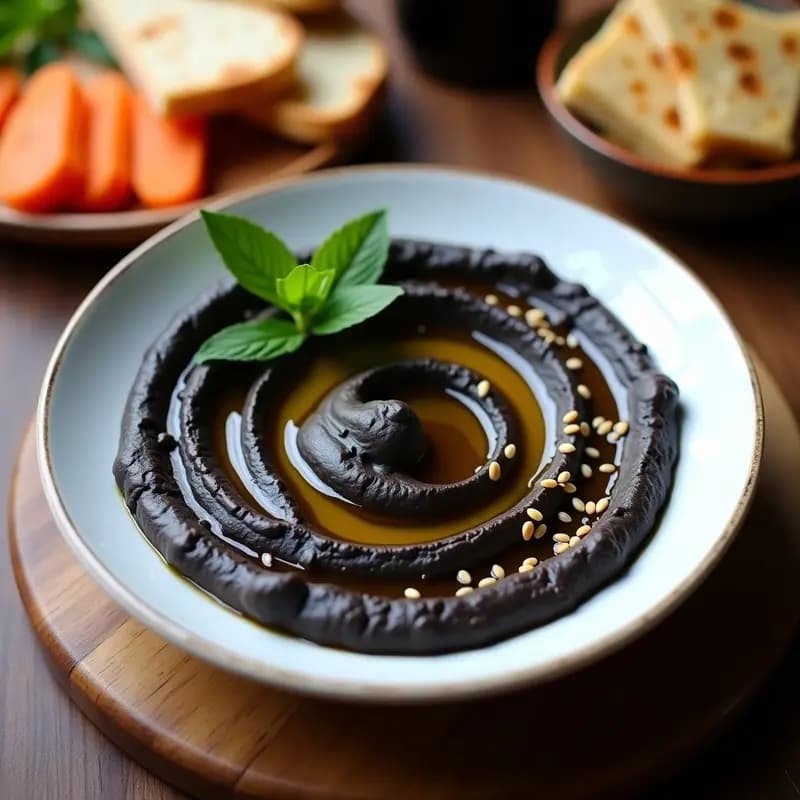 Hummus de Garbanzos Negros con Aceite de Trufa: Dip Libanes Gourmet y Sin Lácteos