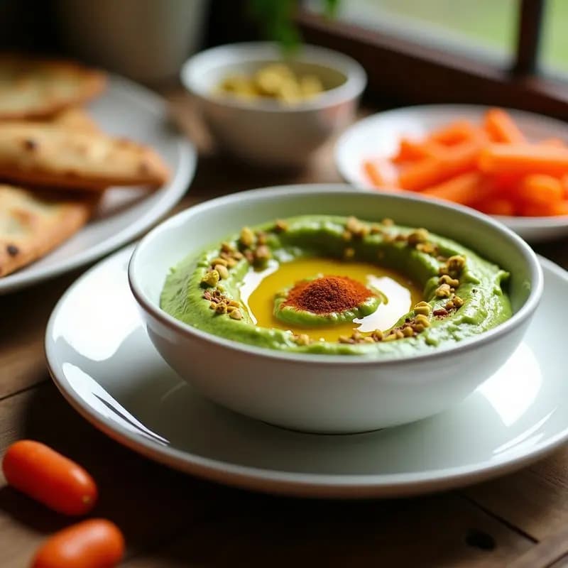 Hummus de Guisantes con Azafrán y Crujiente de Pistacho: Aperitivo Iraní Sin Gluten en Thermomix