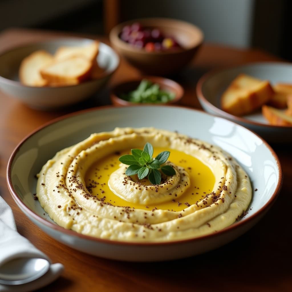 Hummus de Habas con Aceite de Pistacho y Zaatar: Aperitivo Libanés Vegano y Keto en 10 Minutos