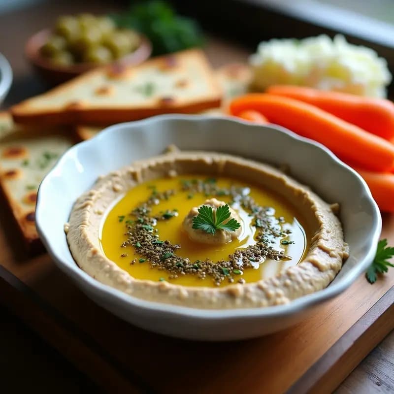 Hummus de Lentejas con Aceite de Oliva y Zaatar: Dip Sirio Sin Garbanzos