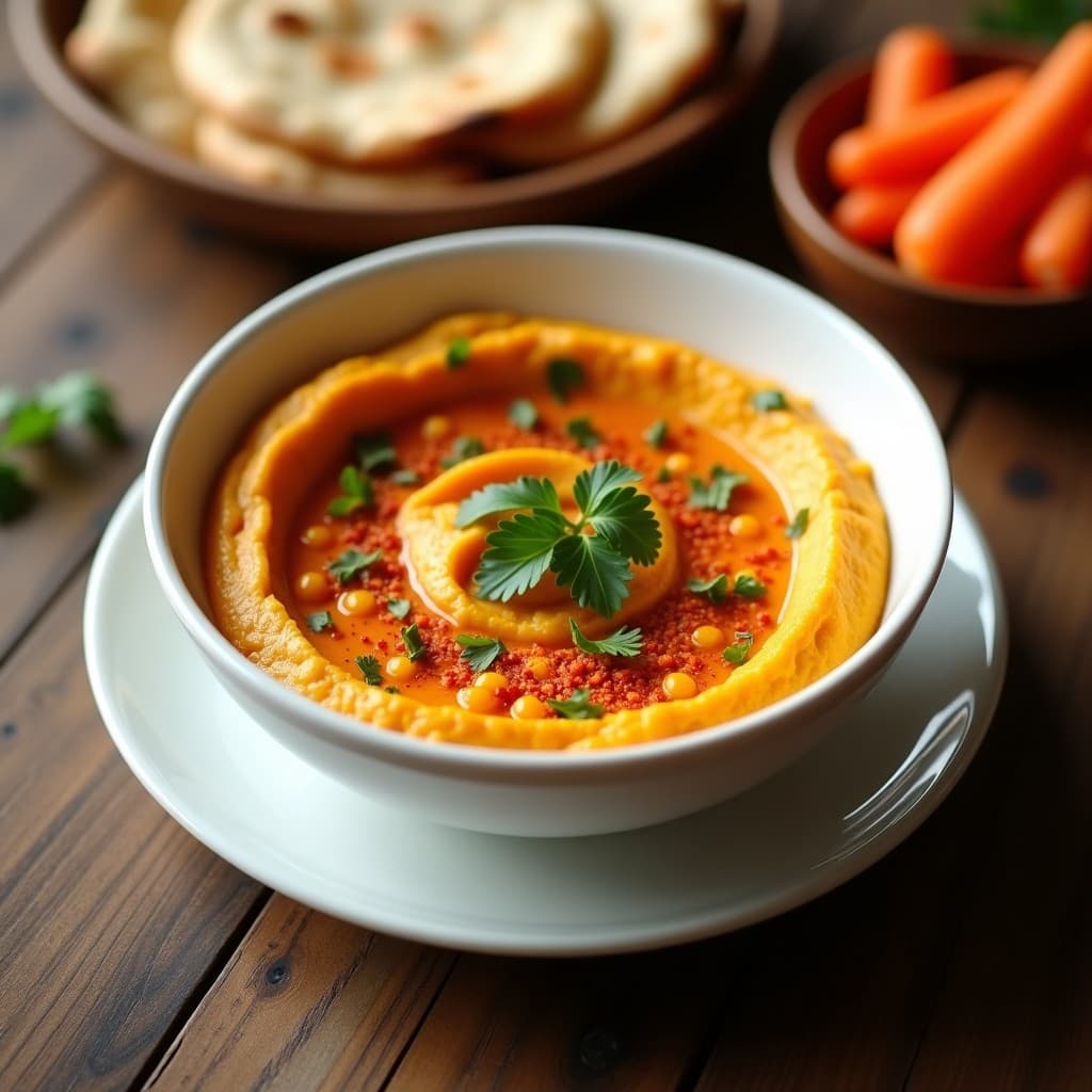 Hummus de Lentejas Rojas con Aceite de Azafrán y Crujientes de Garbanzo: Aperitivo Persa en Thermomix