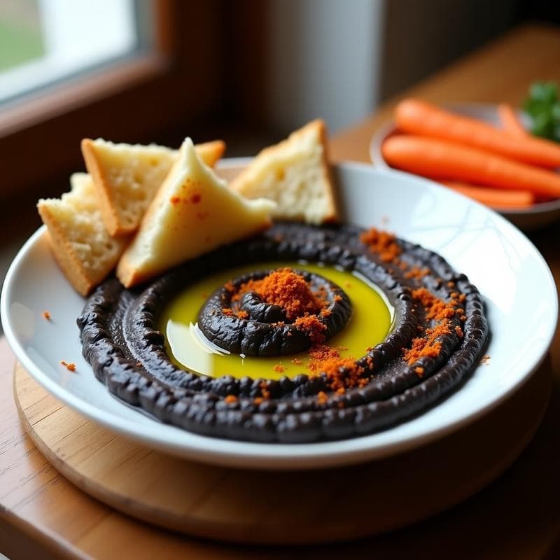 Hummus de Lentejas Beluga con Aceite de Azafrán: Receta Iraní Vegana y Alta en Proteína