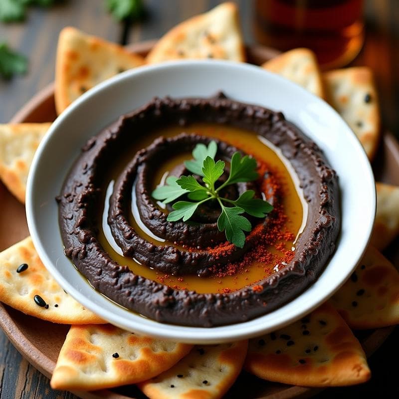 Hummus de Lentejas Negras y Tahini: Receta en Thermomix con Toque Árabe y Crujiente de Pan Pita