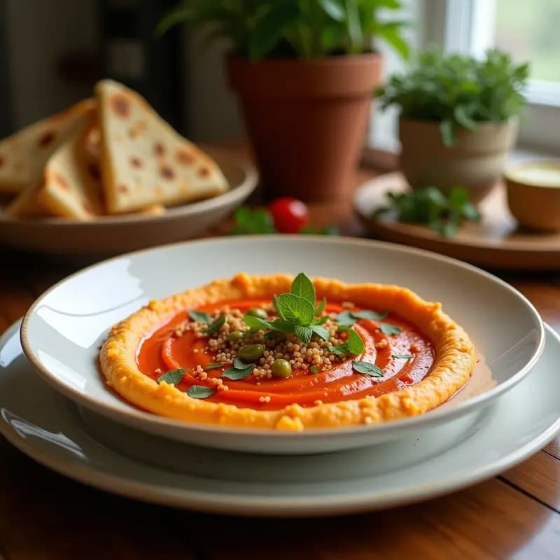 Hummus de Lentejas Rojas con Aceite de Oliva y Crujientes de Pan Pita: Entrante Sirio en 15 Minutos