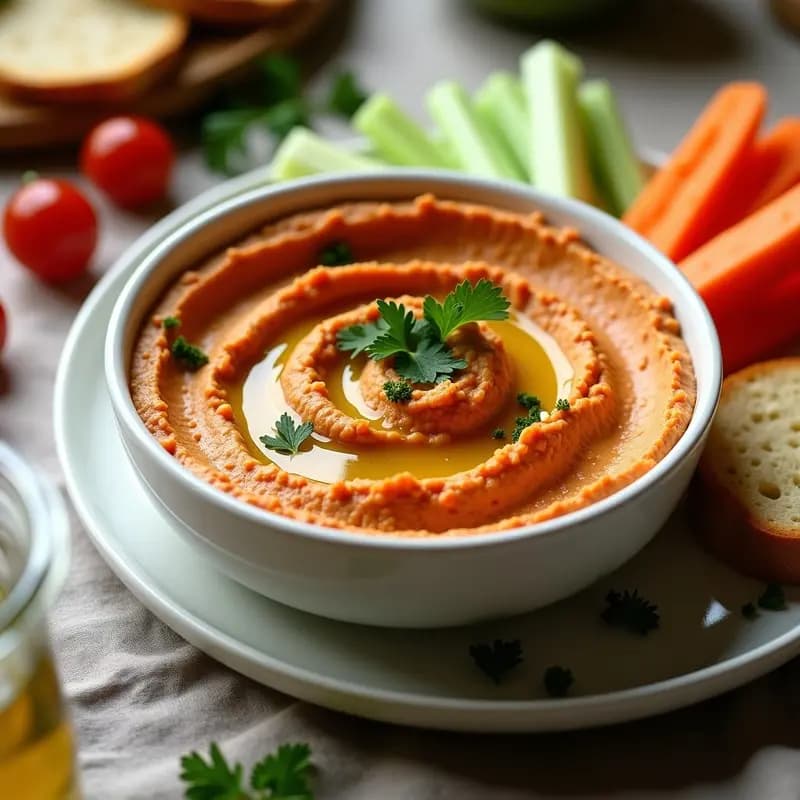 Hummus de Lentejas Rojas con Aceite de Oliva y Pimentón de la Vera: Dip Español Sin Tahini