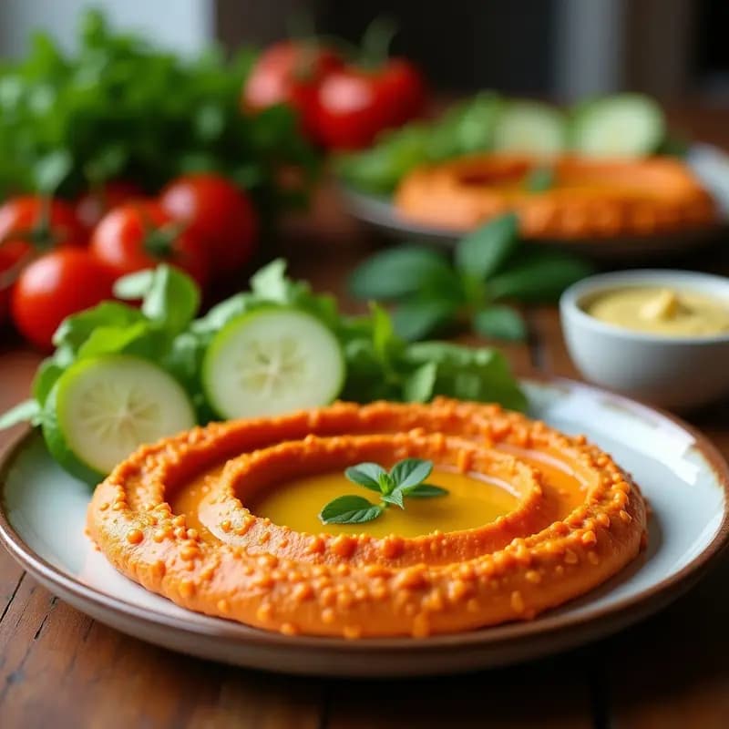 Hummus de Lentejas Rojos con Aceite de Oliva Virgen Extra: Dip Mediterráneo Alta en Proteína