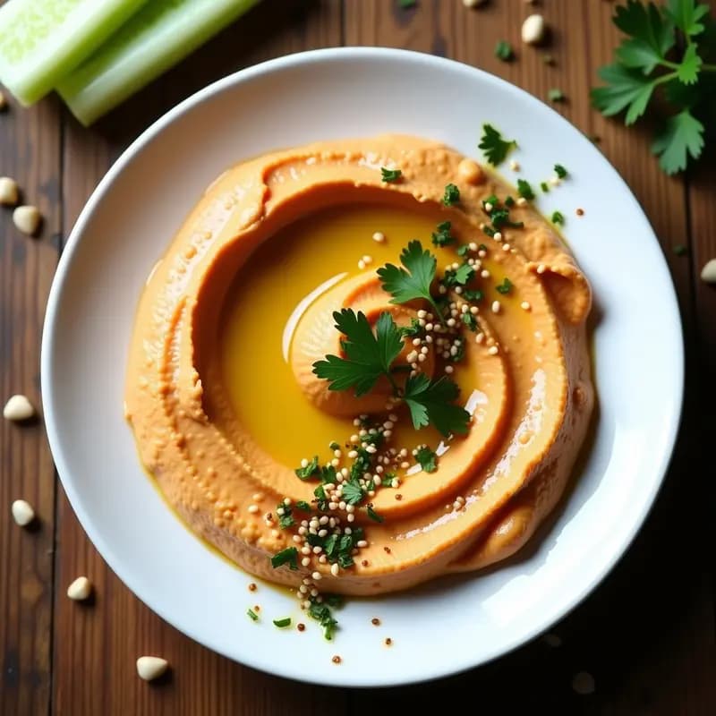 Hummus de Lentejas Rojas y Tahini con Aceite de Sésamo Tostado: Receta Árabe Keto en 10 Minutos