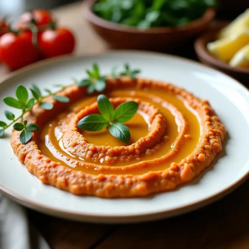 Hummus de Lentejas Rojos con Aceite de Trufa: Dip Mediterráneo Keto y Rico en Fibra
