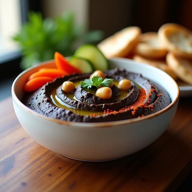 Hummus Negro de Berenjena Ahumada: Receta Árabe Sin Gluten con Toque Gourmet
