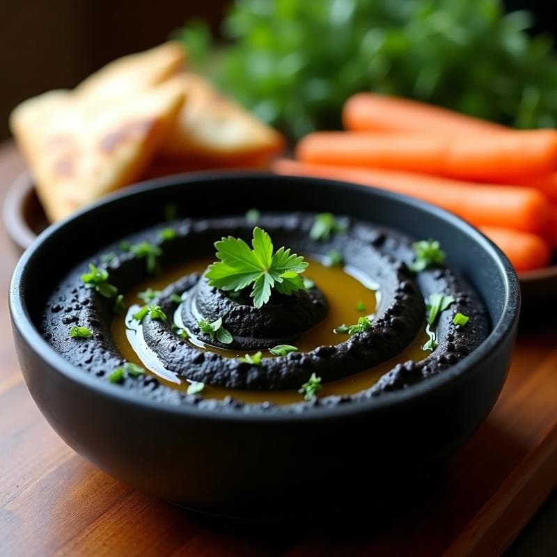 Hummus Negro con Ajo Negro: Receta Vegana de Garbanzos y Tahini en 15 Minutos