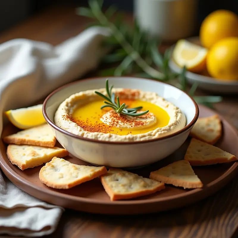 Hummus con Pan de Pita y Aceite de Oliva: Aperitivo Árabe Cremoso y Saludable