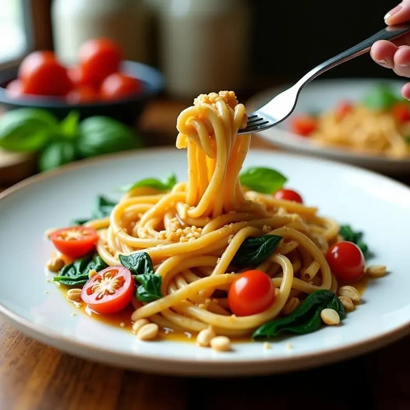 Hummus Alfredo Vegano: Receta de Pasta Cremosa y Alta en Proteína en 15 Minutos
