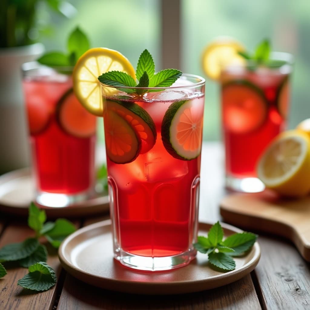 Infusión Fría de Flores de Jamaica y Pepino con Hielo de Limón: Bebida Refrescante y Diurética
