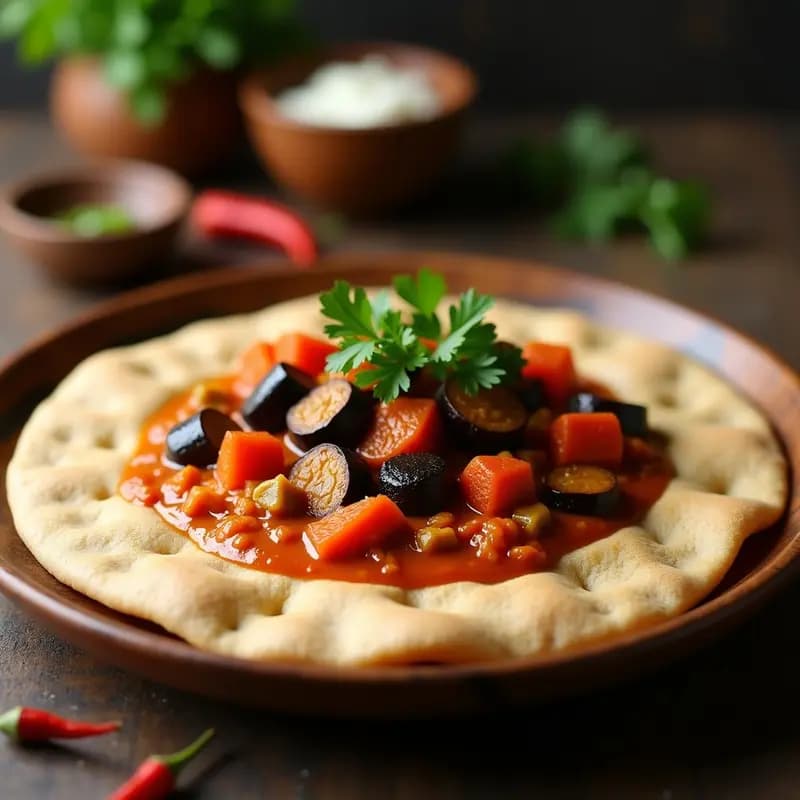 Injera Etíope con Estofado de Berenjena y Pimiento: Receta Tradicional Sin Gluten y Vegana