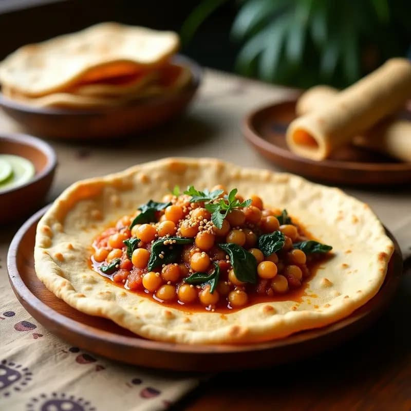 Injera Etíope con Estofado de Garbanzos: Pan Esponjoso y Platos Vegano Sin Horno