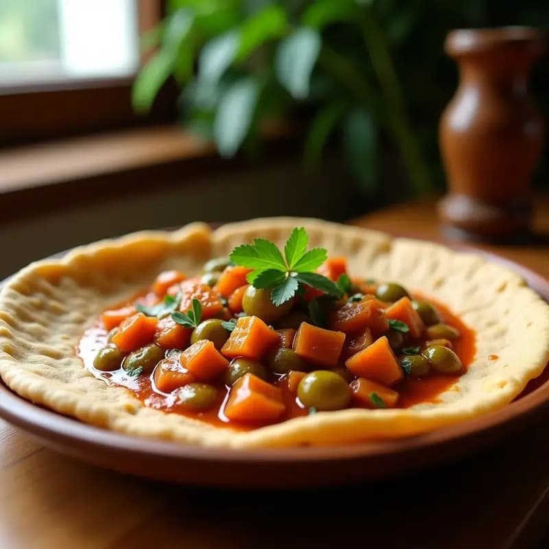 Injera Etíope con Estofado de Gombe (Plátano Verde): Receta Vegana y Sin Gluten