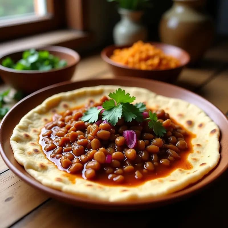 Injera Etiopíe con Stew de Lentejas y Berbere: Pan Esponjoso y Plato Principal en Uno
