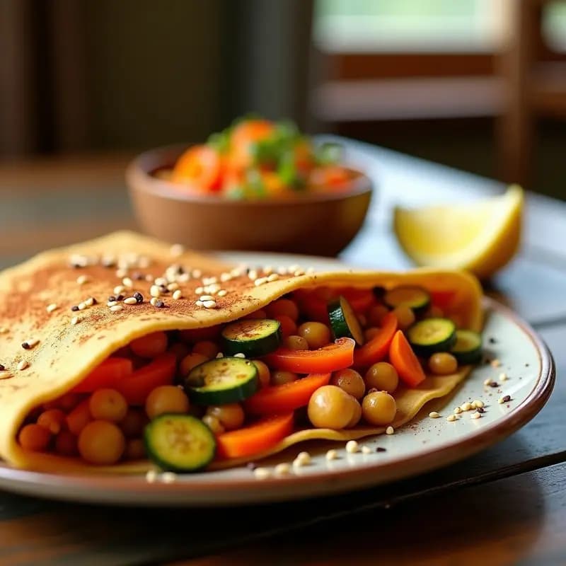 Injera de Garbanzo con Berbere y Vegetales: Receta Etíope Vegana y Sin Harina de Teff