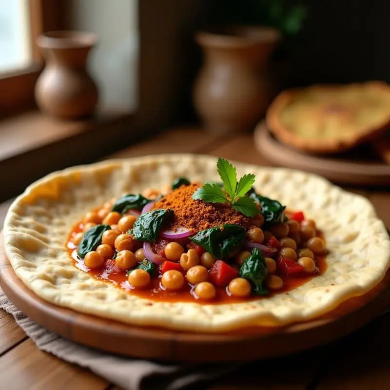Injera Etiopí con Estofado de Garbanzos y Berbere: Receta Tradicional Sin Gluten