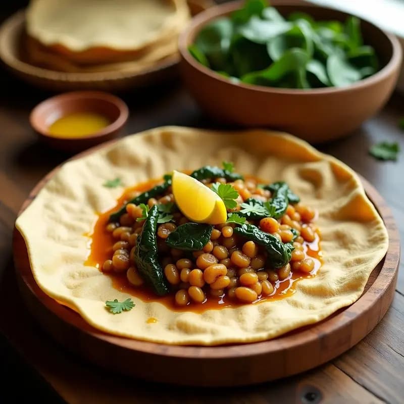 Injera con Estofado de Lentejas y Espinacas: Receta Etíope Vegana y Rica en Hierro
