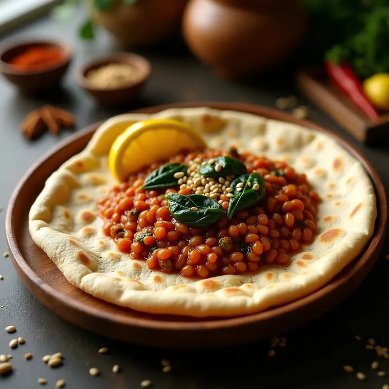 Injera Etíope con Lentil Stew y Espinacas: Receta Tradicional Sin Gluten y Alta en Hierro