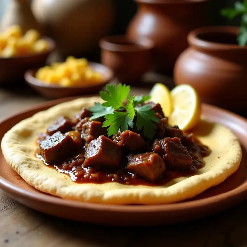 Injera de Teff con Estofado de Cordero y Berenjenas: Receta Etíope Sin Gluten