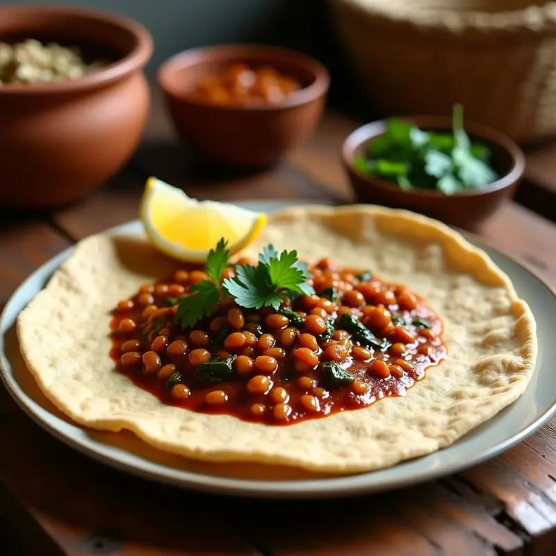 Injera de Teff con Estofado de Lentejas Berbere: Receta Etíope Vegana y Fermentada