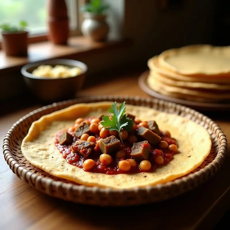 Injera de Teff con Wat de Garbanzos y Berenjena: Receta Etiopíe Vegana y Fermentada en Casa
