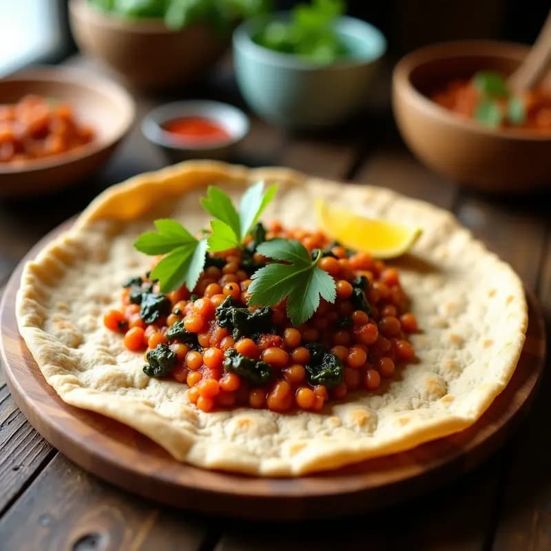 Injera Etiopía con Wat de Lentejas Rojos y Espinacas: Receta Vegana y Sin Gluten