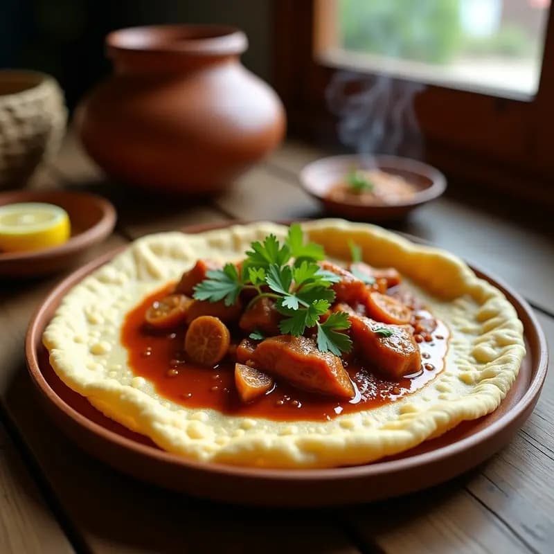 Injera con Wat de Pollo y Berbere: Receta Etíope Picante y Aromática en Olla Lenta