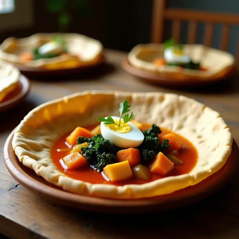 Injera con Wat de Pollo: Receta Etiopía Tradicional con Berbere y Verduras