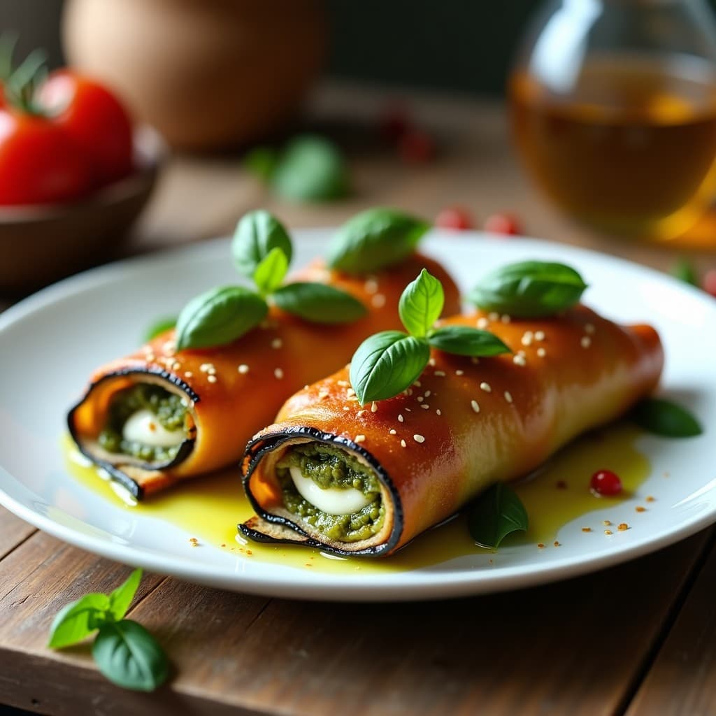 Involtini de Berenjena con Pesto de Albahaca y Tomates Secos: Receta Italiana en Airfryer