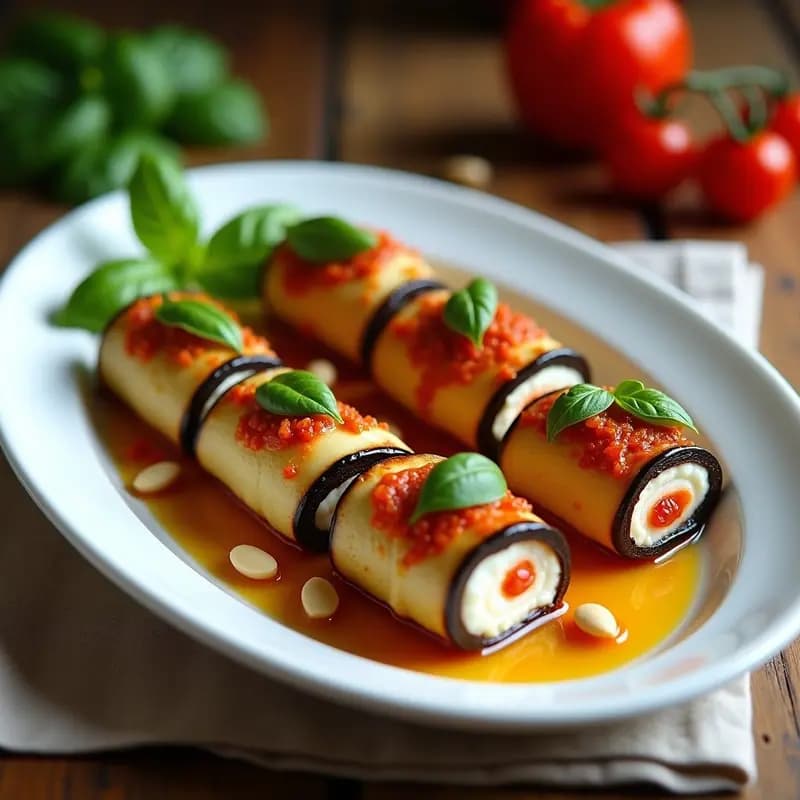 Involtini de Berenjena con Ricotta de Tofu y Tomates Secos: Receta Italiana Sin Lactosa