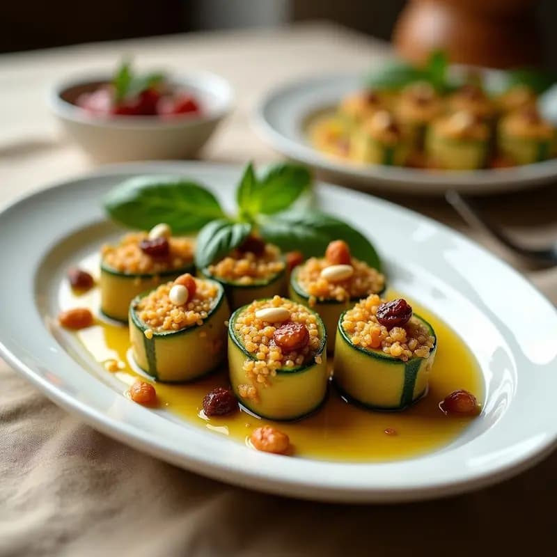 Involtini de calabacín relleno de quinoa y pasas: Receta italiana vegana y sin gluten