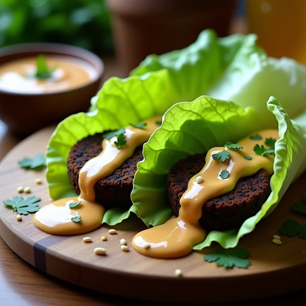 Involucros de Lechuga con Falafel de Garbanzo Negro y Salsa de Tahini: Receta Crudivegana en 10 Minutos