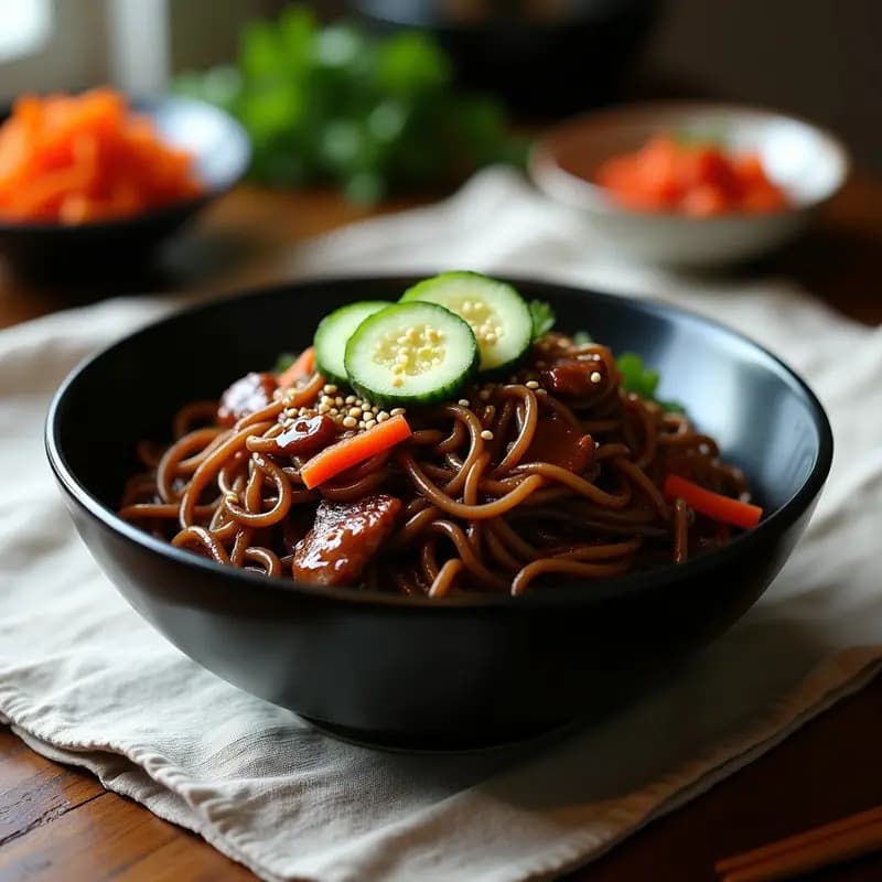 Jajangmyeon Coreano con Fideos Negros y Cerdo: Receta Casera en 25 Minutos