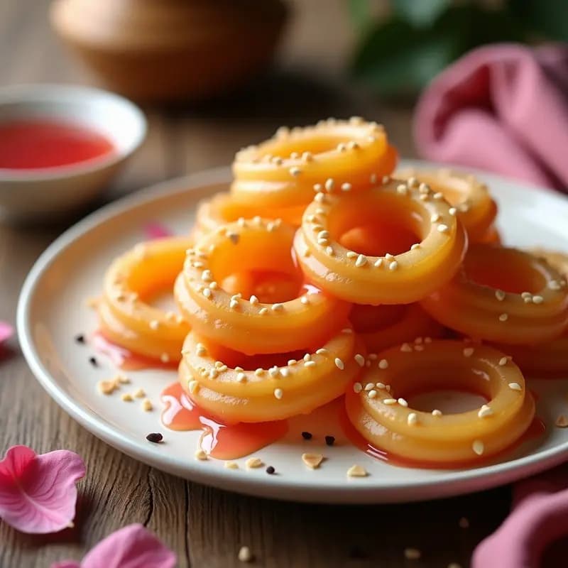 Jalebi de Harina de Garbanzo con Jarabe de Rosa: Postre Indio Keto y Sin Azúcar
