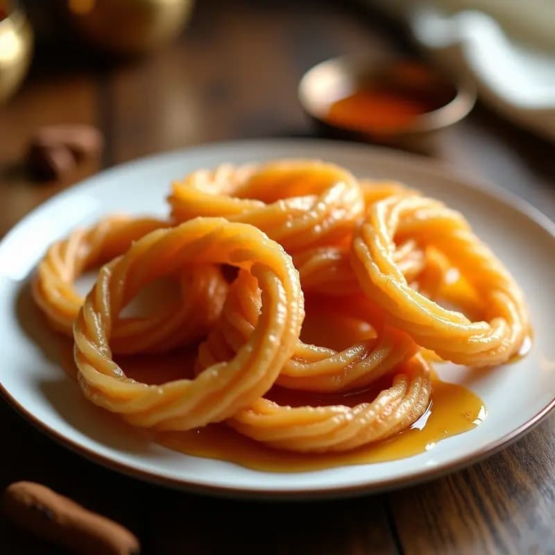 Jalebi con Sirope de Cardamomo: Postre Indio Crujiente y Dulce en Airfryer