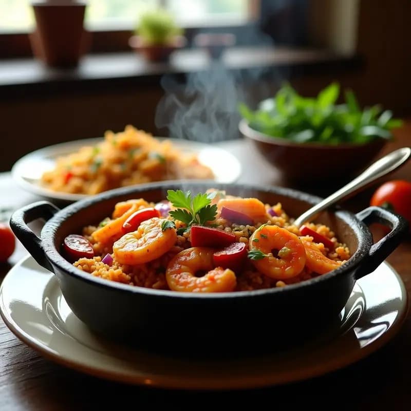 Jambalaya de Camarones y Chorizo con Arroz Basmati: Receta Cajún Rápida y Picante