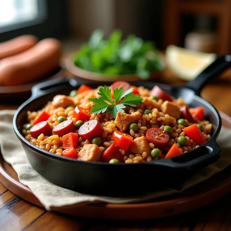 Jambalaya de Chorizo y Arroz Salvaje: Receta Cajún en Olla única y Especiada