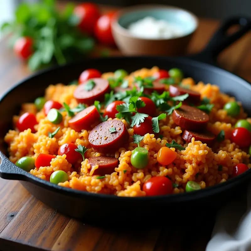 Jambalaya de Cauliflower y Salchicha Vegana: Receta Cajún Baja en Carbohidratos