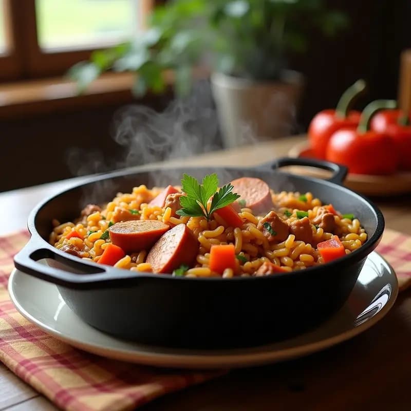 Jambalaya de Pollo y Andouille: Receta Cajún en Olla y Alta en Proteína